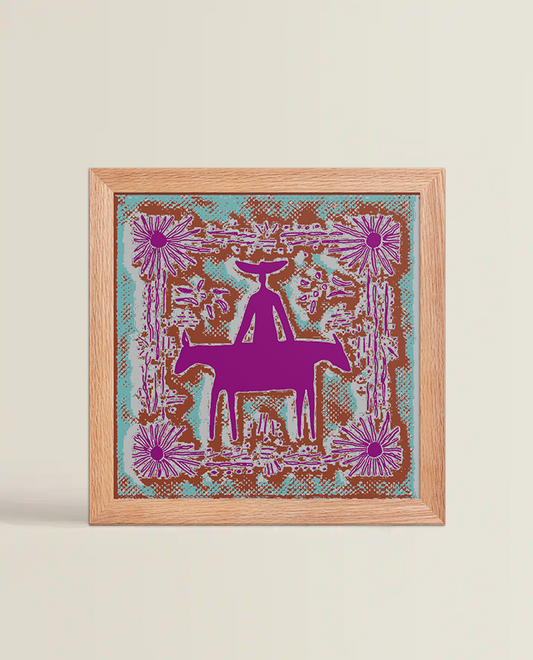 Man and Two Horses Magenta Dust Framed Print