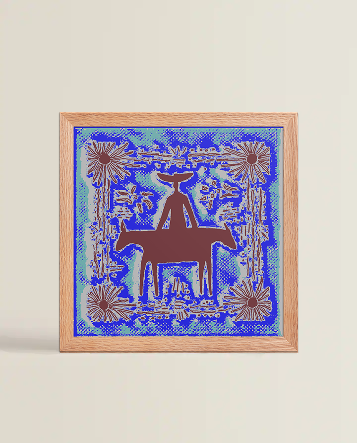 Man and Two Horses Ultramarine Blaze Framed Print
