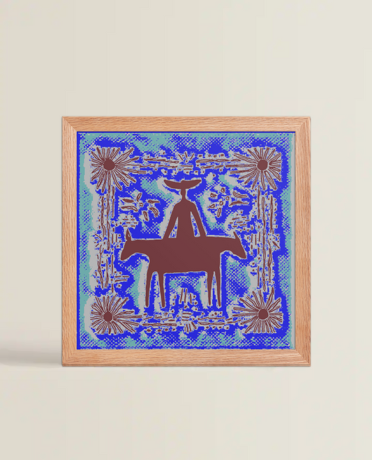 Man and Two Horses Ultramarine Blaze Framed Print